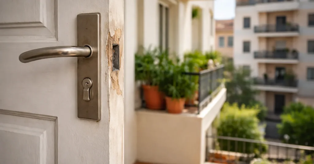 Porte d un appartement avec traces d effraction sur la Cote d Azur