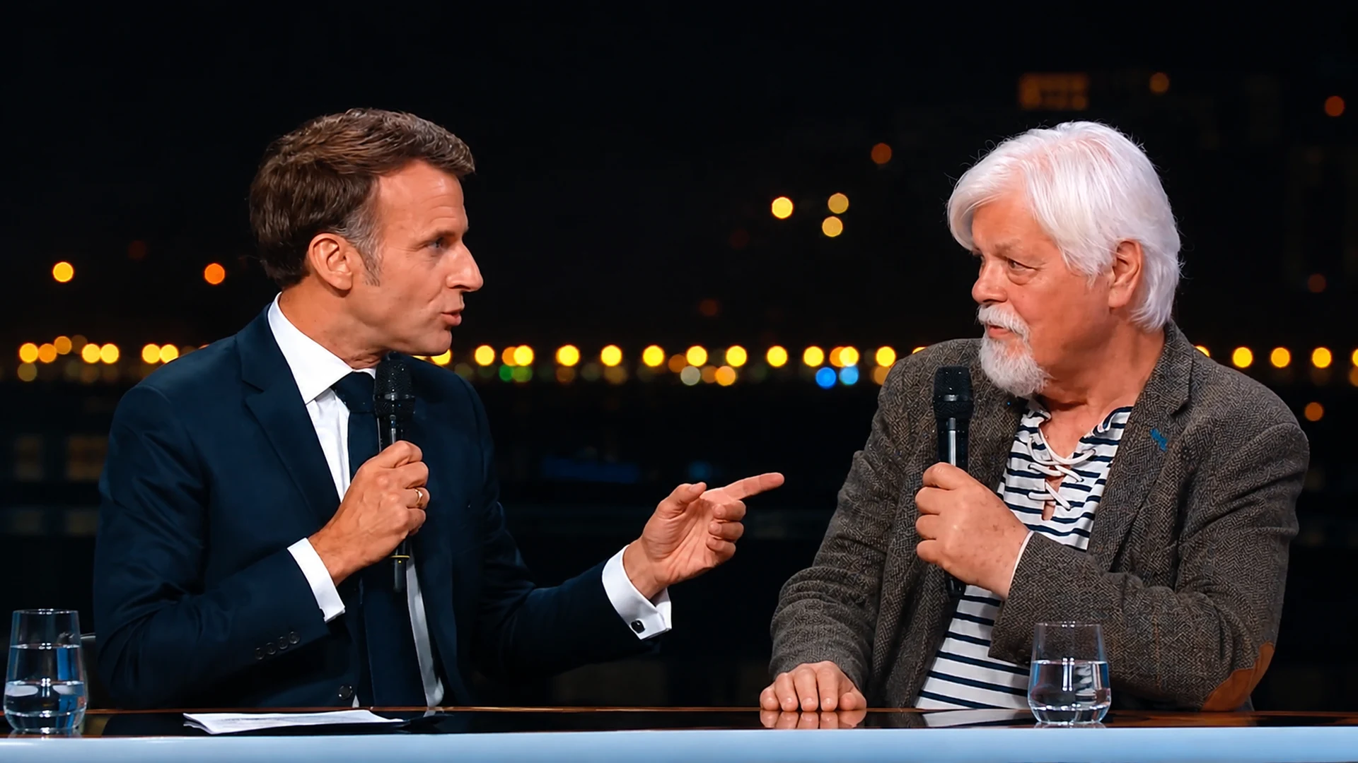 Emmanuel Macron face à Paul Watson (Sea Shepherd) sur France 2 lors de l'UNOC à Nice en juin 2025, promettant de trouver une solution pour les orques Wikie et Keijo de Marineland