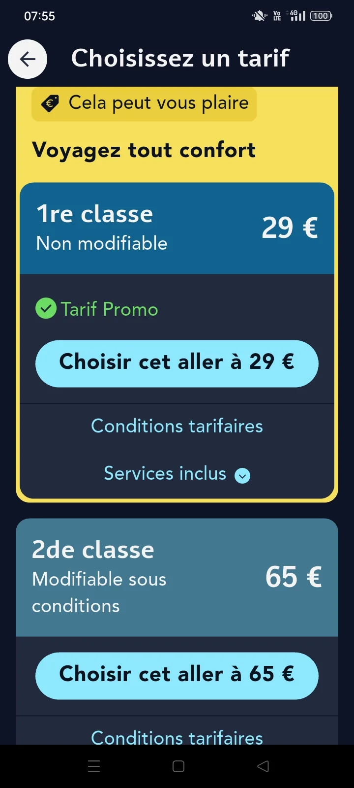 SNCF Connect : première classe à 29 € et seconde classe à 65 € sur le même train