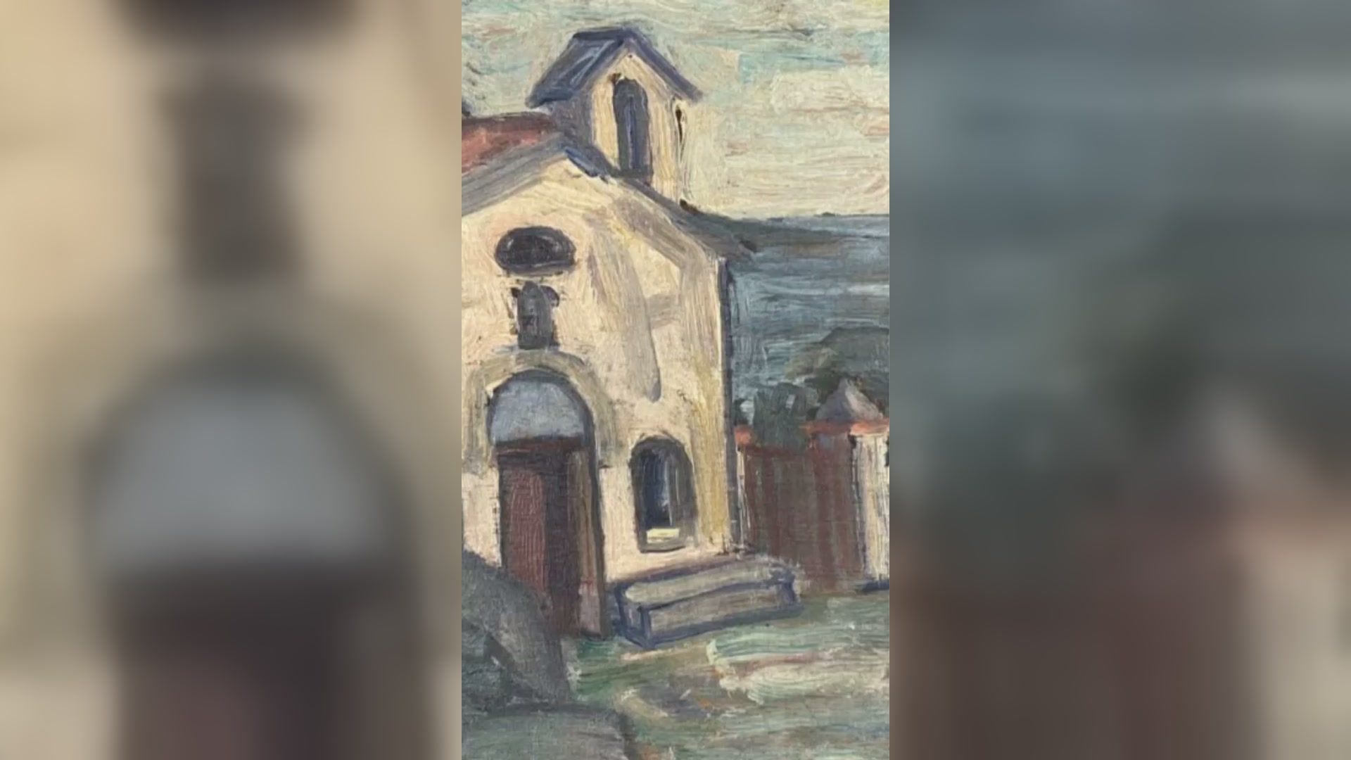 Peinture ancienne à l’huile représentant la chapelle de la Madone Noire