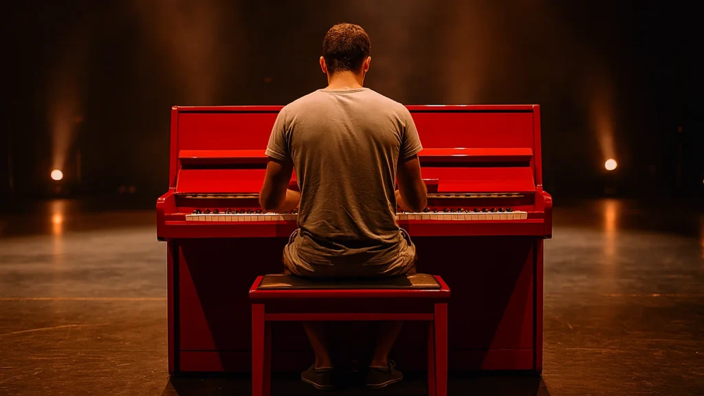 Un piano rouge débarque sur le marché de Beaulieu-sur-Mer