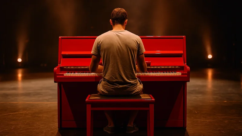 Un piano rouge débarque sur le marché de Beaulieu-sur-Mer